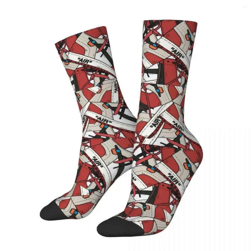Men's Socks Compression Sock For Men Pile Of Red Shoes Harajuku Collection Shoe Drawings Quality Pattern Printed Boys Crew Casual