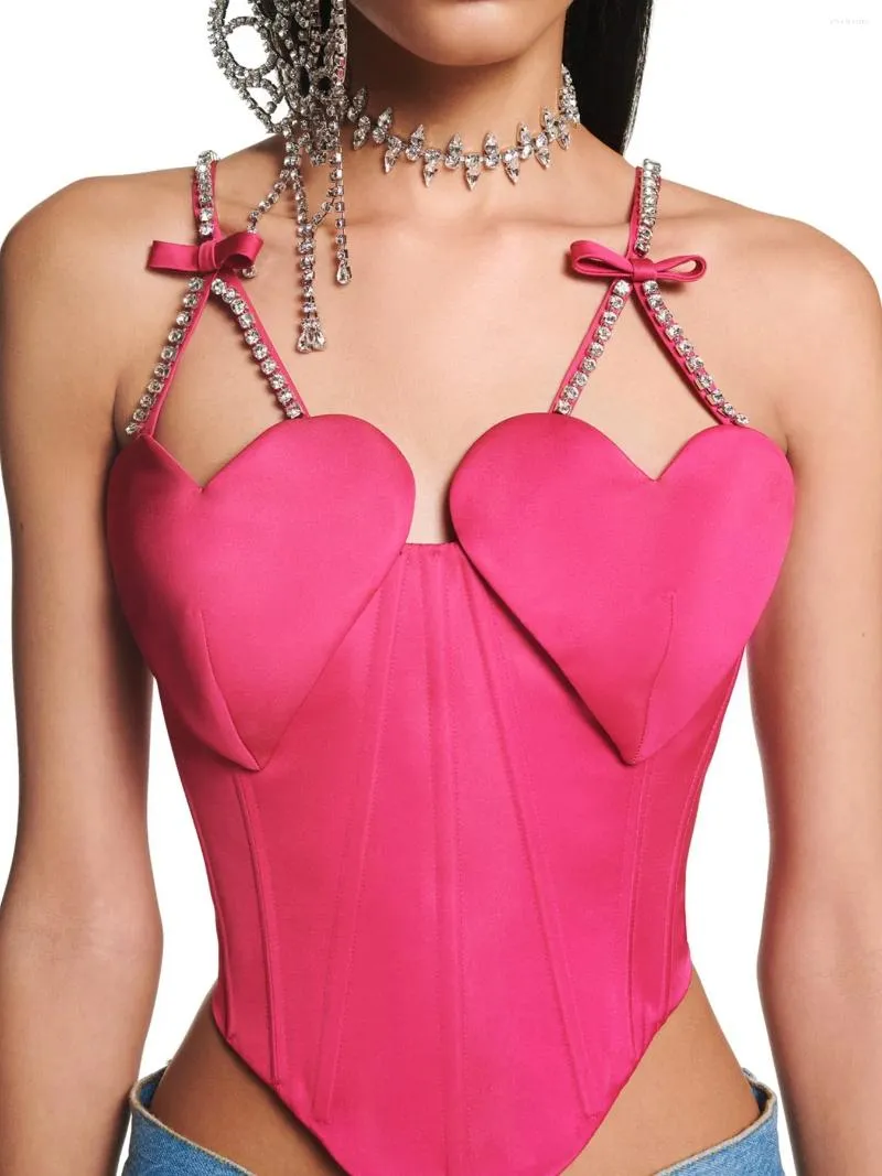 Kvinnors tankar 2024 Summer Sexig lapptäcke Diamond Vest för kvinnor älskar ärmhetstoppar Kvinnliga mode kroppsskulpturkläder WY828