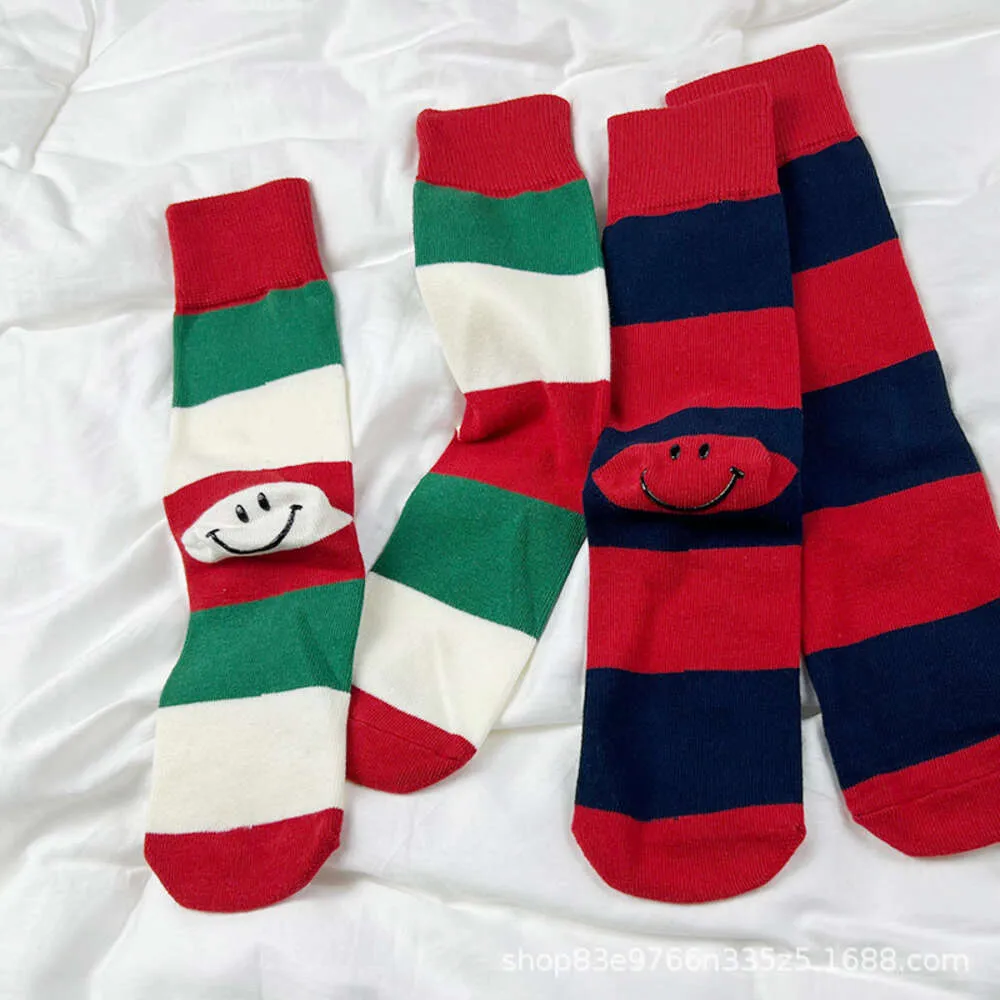 Men's Socks 23SS Designer Trendy Socks Childrens Mid Cap Pure Cotton Spring/Summer Stripes Cute Smiling Face Calf Socks ins