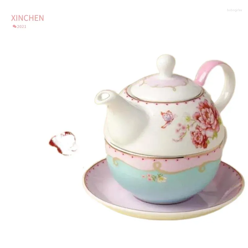 Cups Saucers Britse creatieve theepot koffiekopje Pot set keramische ketel bloem thee kind moeder eenriemriem filtergat