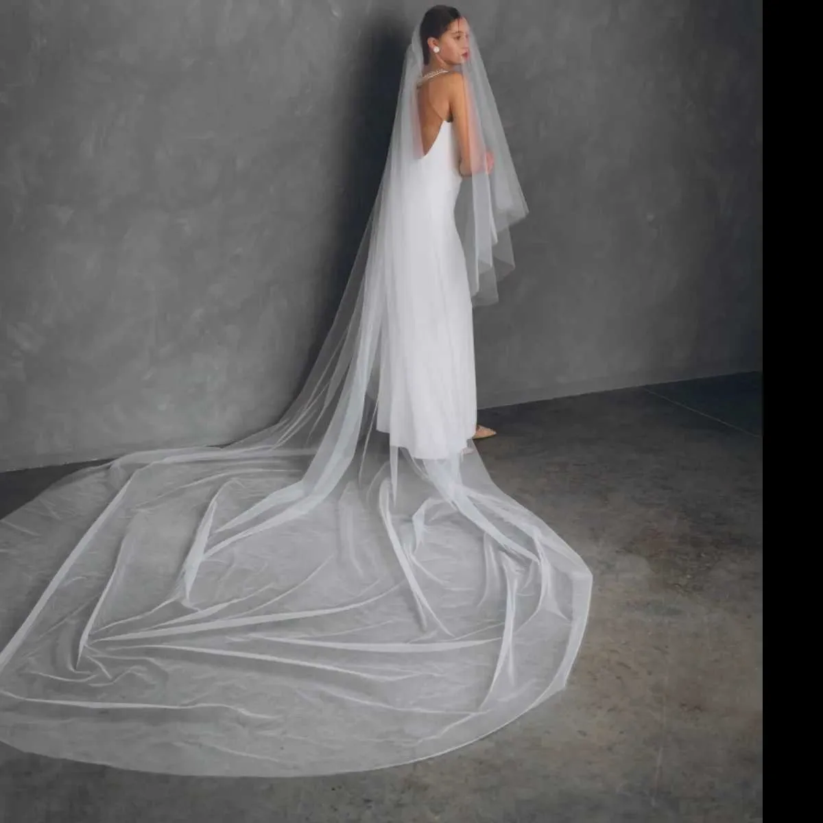 Bridal Veil 2 Tier Cathedral Wedding Veil With Blusher Face Drop_voghion.com