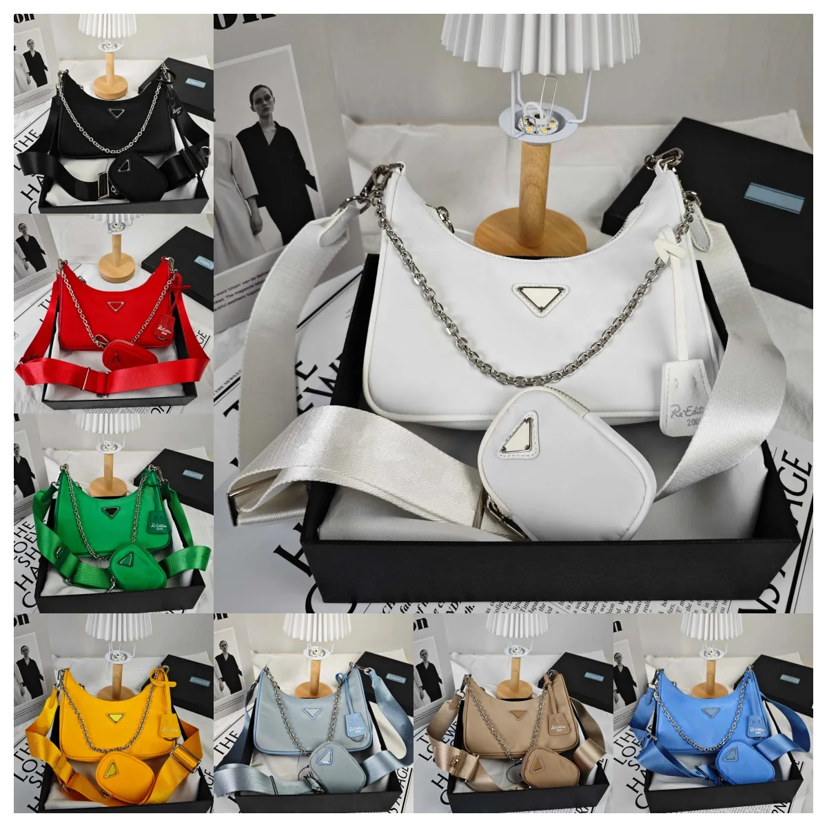 Luxury Designer Bag 2005 Hobo 3 stycken Väskor Crossbody Purses Sale Luxury Shoulder Handbag Women Lady High Quality Black White Chain Canvas Fashion Wallet Bag 5A