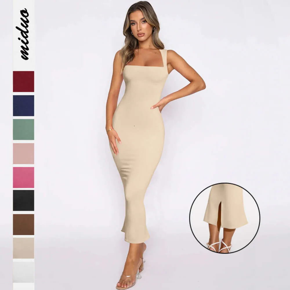 Hip Wrap Women's 2024 Spring/Summer Split Slim Fit Solid Color Sexy Dress F51435