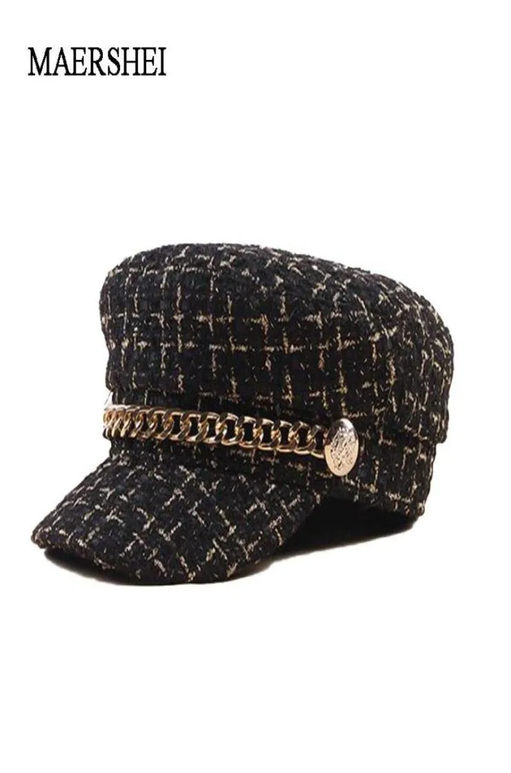 Осенняя зимняя клетчатая цепочка для женщин Beret Hat Flat Cap Hat Salior Hever Girl Sivor Travel Berets Newsboy Caps Fashion Hat1003310
