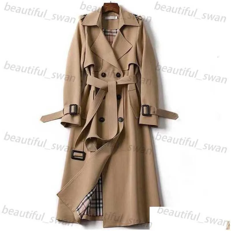 Women'S Trench Coats Womens Spring Autumn Designer Long Women Coat Double Breasted Khaki Dress Loose Lady Outerwear Fashion Drop Del