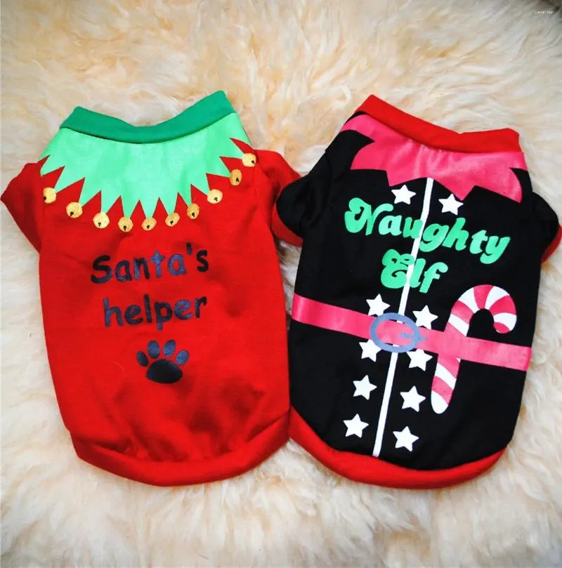 Hondenkleding Rood en zwarte kerstkruidtrui Schattig shirt Pet Sweatshirt Santa's Helper Puppy Drukte Kleding Kleding