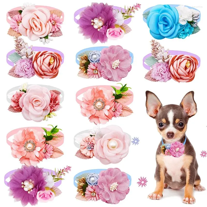 Produits de vêtements pour chiens Spring Pet Bows Tie Tie Gootage Bowties Bow Flower Perle Diamond Collar pour la Valentin's Fashion Day