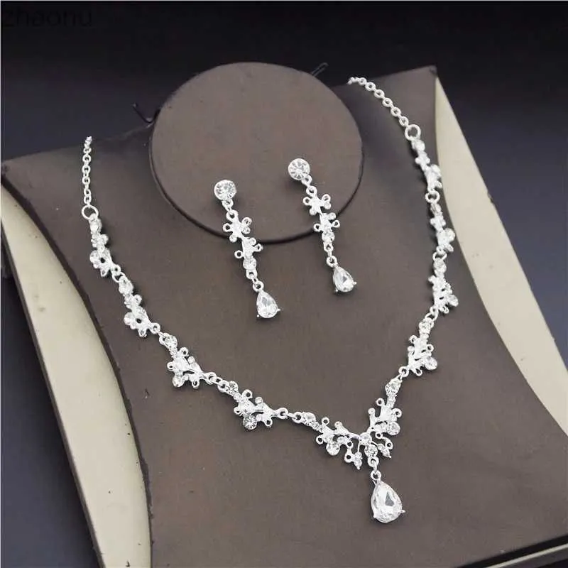 Örhängen halsband cenmon mode brud smycken set kvinnor örhänge halsband set vatten diamant kristall bröllop halsband set xw