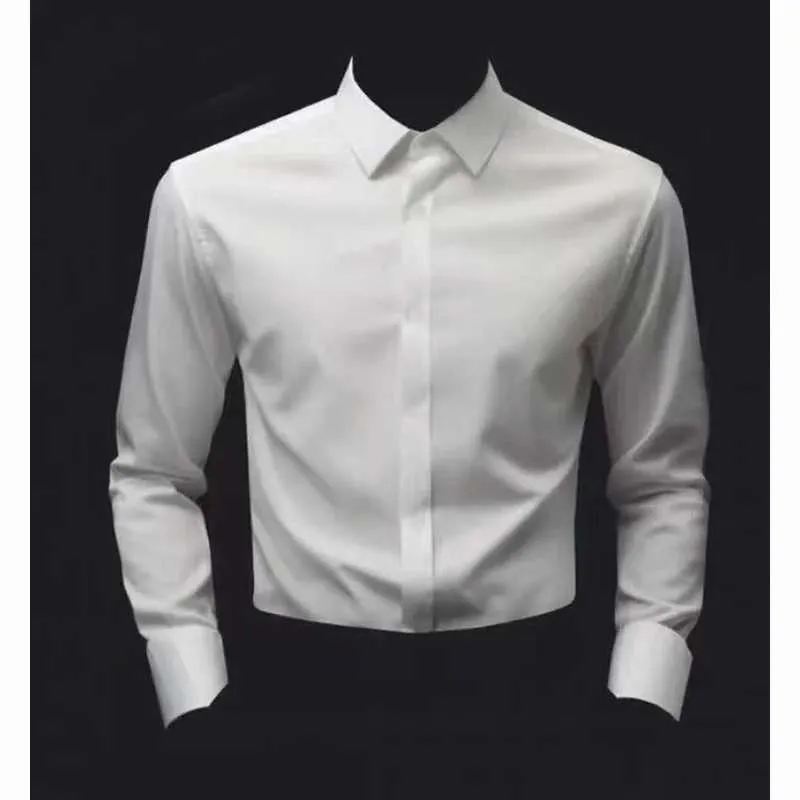 Heren-jurk shirts niet-strijken heren shirt wit zakelijk formeel casual lang slijm shirt fr verzending drape high-end glanzend shirt y240514