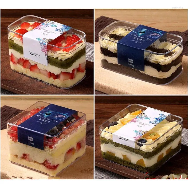 Coppe usa e getta cannucce da 20 pezzi di alta qualità scatola per torta di plastica dura netta insalata di frutta rossa scatole di imballaggio per feste bomboniere