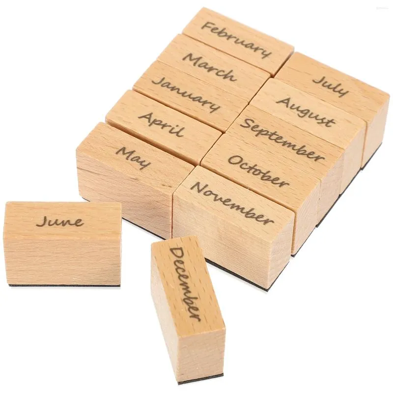 Wooden Rubber Stamp Set For Scrapbooking, Fantasy Themes, English Text, Various Dates And Months