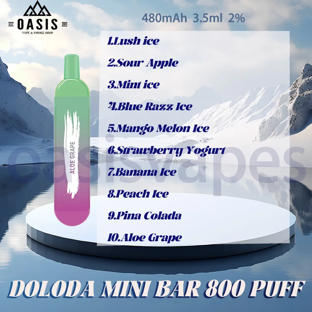 Doloda Mini Bar 800 Puff Ujeżdżalne papierosy 3,5 ml strąka akumulatorowe ładowanie elektroniczne papierosy 0% 2% 3% 5% Vape Pen