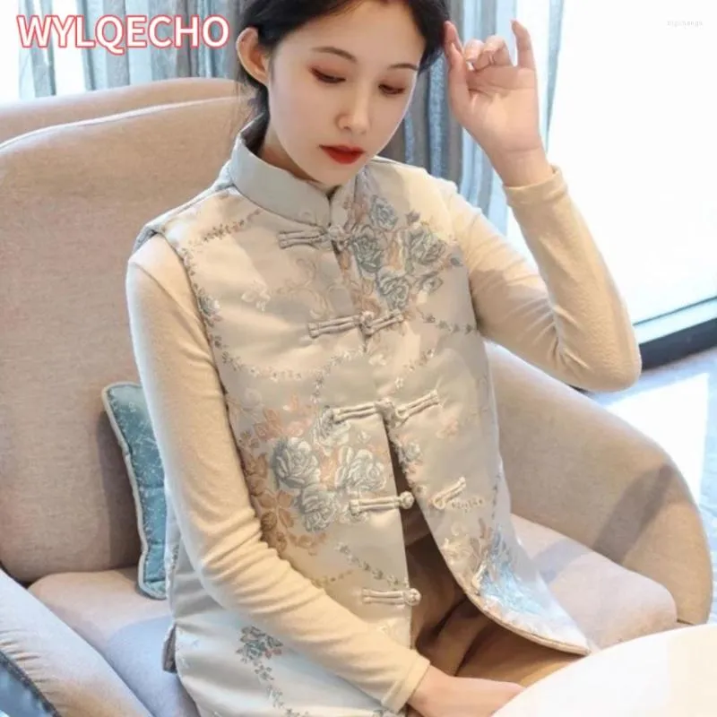 Etnische kleding 2024 Chinese stijl zware industrie borduurvest retro fluwelen verdikte dame elegante top