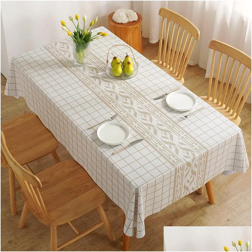 Table Cloth Lime Plaid Pvc Desktop Household Rectangar Printed Tablet Is Simple Dining Fitted Tablecloth 24Pra102401 Drop Delivery H Dh7Ht