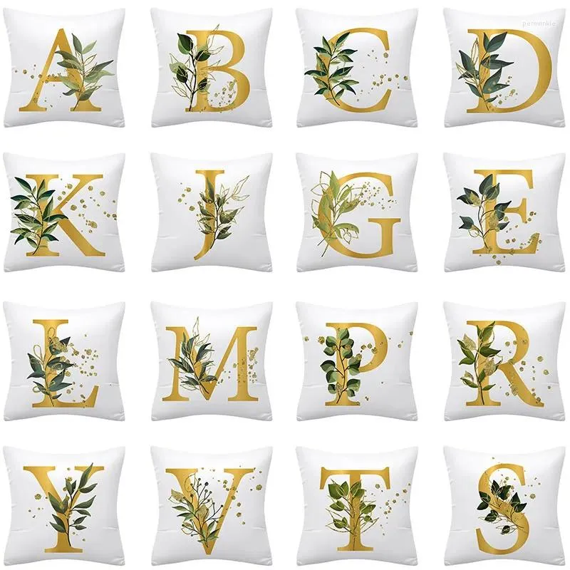 Kussen gouden letter kussensloop 45x45 cm groene bladeren decoratieve omslag polyester woonkamer huisdecor kussens kussens