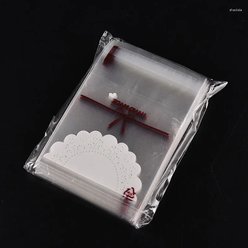 Gift Wrap 100 Pcs Cute Lace Bow Print Self-adhesive Gifts Bags Wedding Party Cookie Packaging For Biscuits Candy Cake