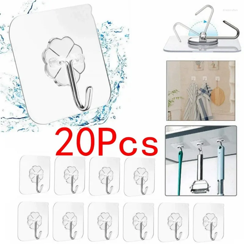 Haczyki 5/10/20 PCS Hook Hook Atlesive Transparent Anti-Skid Tracileal Bezpełny kij na łazience Kuche kuchenne