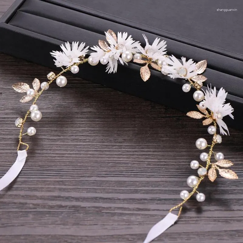 Hårklipp Trendigt blomma blad peannband pärla hårband för kvinnor prom pageant brud bröllopstillbehör smyckeband tiara