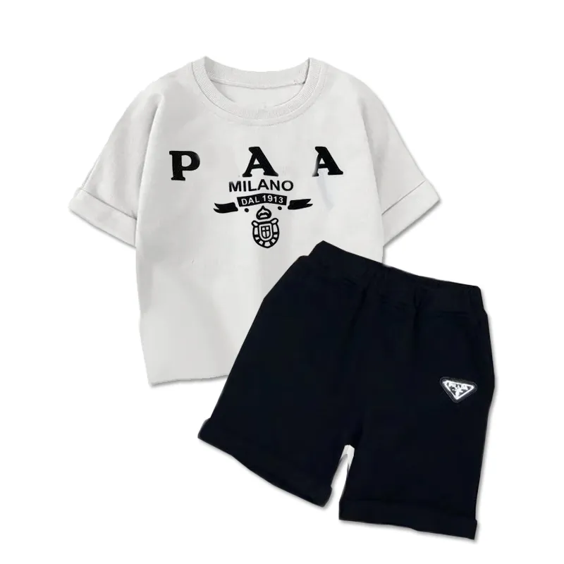 Kid Designer Child Sets Childrens T-shirt a manica corta + Shorts Shorts Sump Brand Boying Botton Cotton Tees Tage Black White Baby Clothe