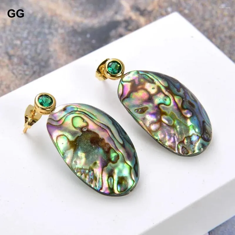 Pendientes colgantes G-G Natural Abalone Freeform Freeform Cubic Zirconia Pave Stud Vintage Vintage For Women