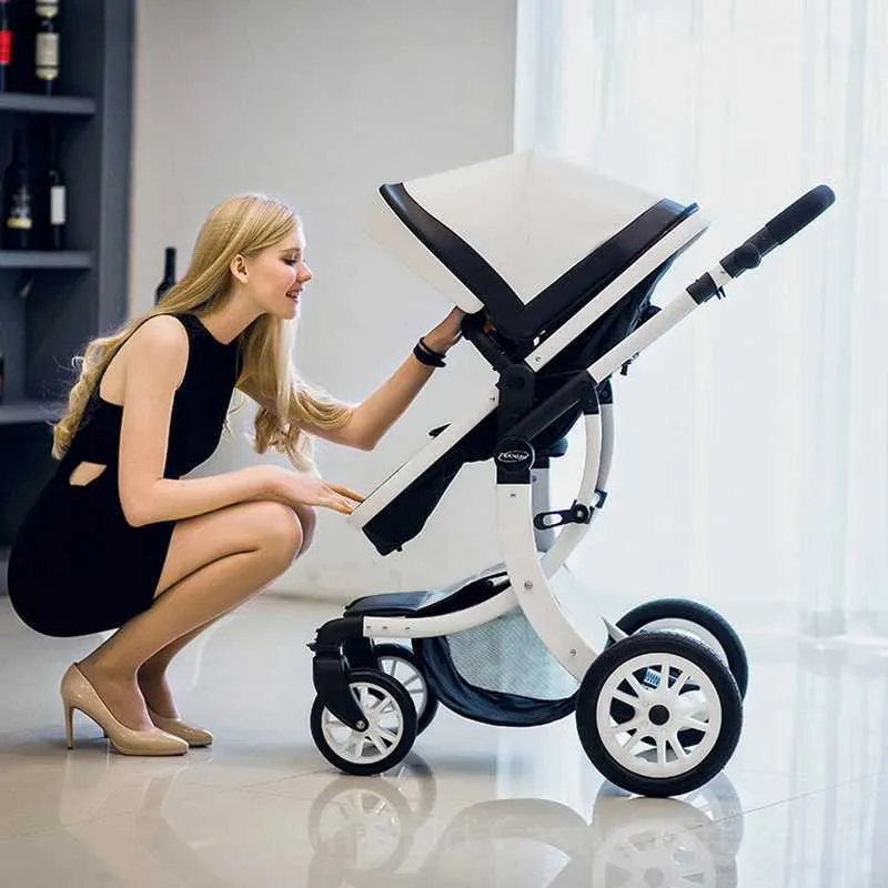 DHgate 3 in 1 Luxury PU Leather Baby Stroller and Car Seat Portable High Landscape Pushchair White Pram 2024 Baby Kids Maternity