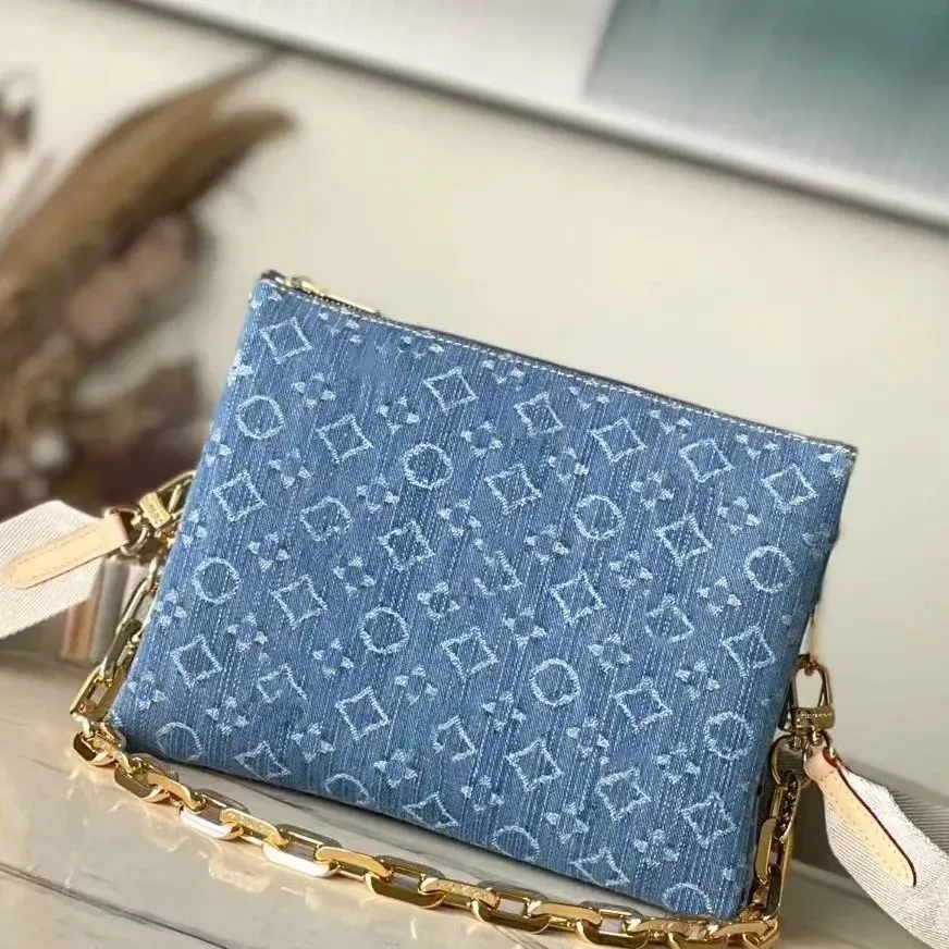 Sacca designer cugina diagonale a croce in denim in stile sanimantina gold della catena oro per spalla singola a spalla di alta qualità tracolla la lettera di pozza di pozza porta portafoglio