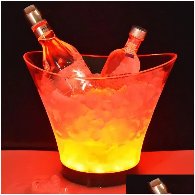 Ice Buckets and Coolers 6.5L Waterproof ABS LED BOCKET 7 Color Champagne Bowl KTV Bars Nightclubs Light Up Beer Night Party Drop Del Dhyqg