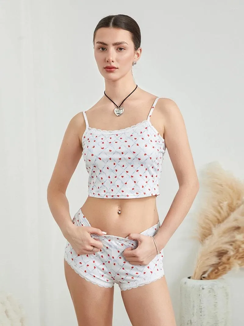 Femmes de maillots de bain pour femmes 2 pièces pyjamas set bowknot imprimer camisoles débardeur et shorts de taille élastique.