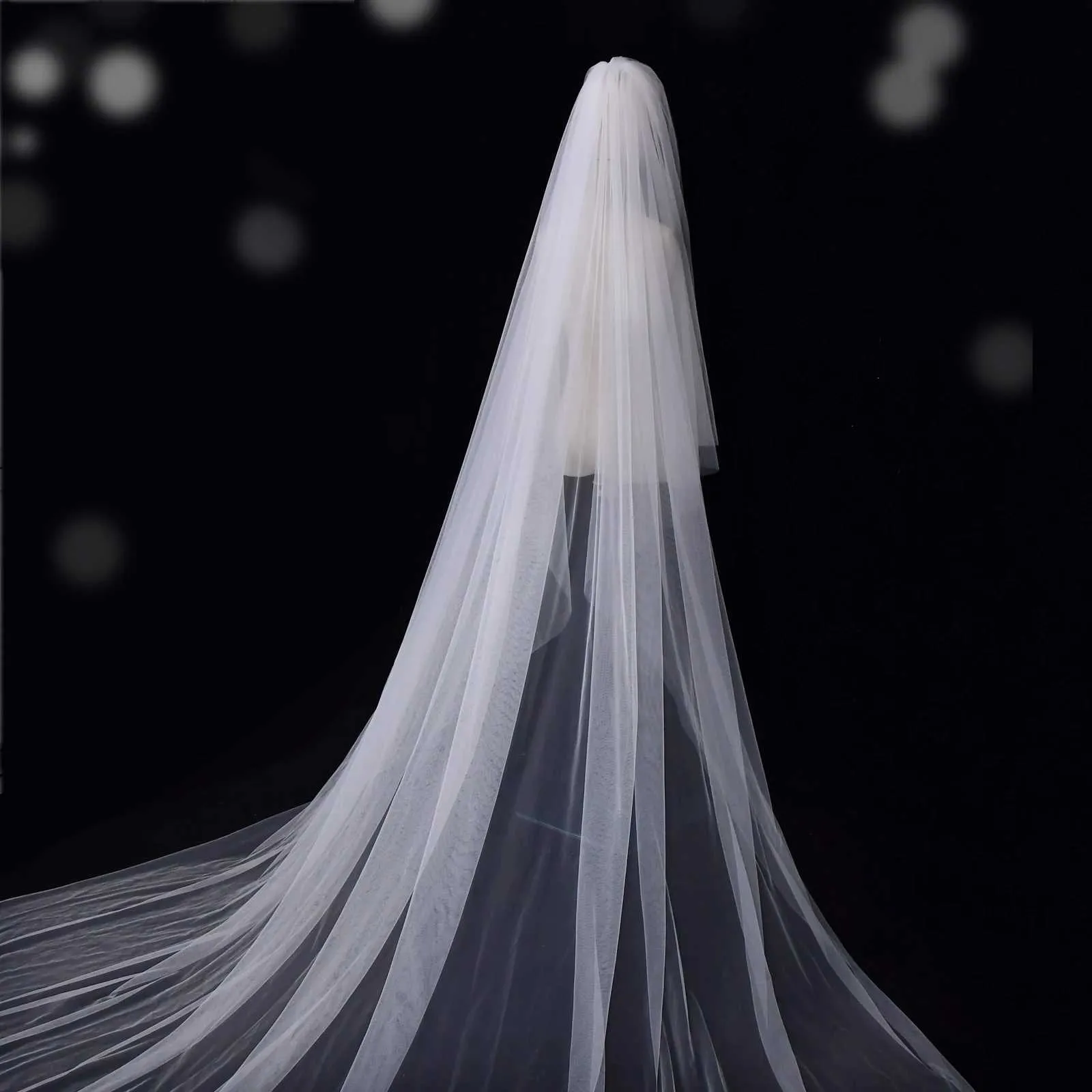 Bridal Veil 2 Tier Cathedral Wedding Veil With Blusher Face Drop_voghion.com