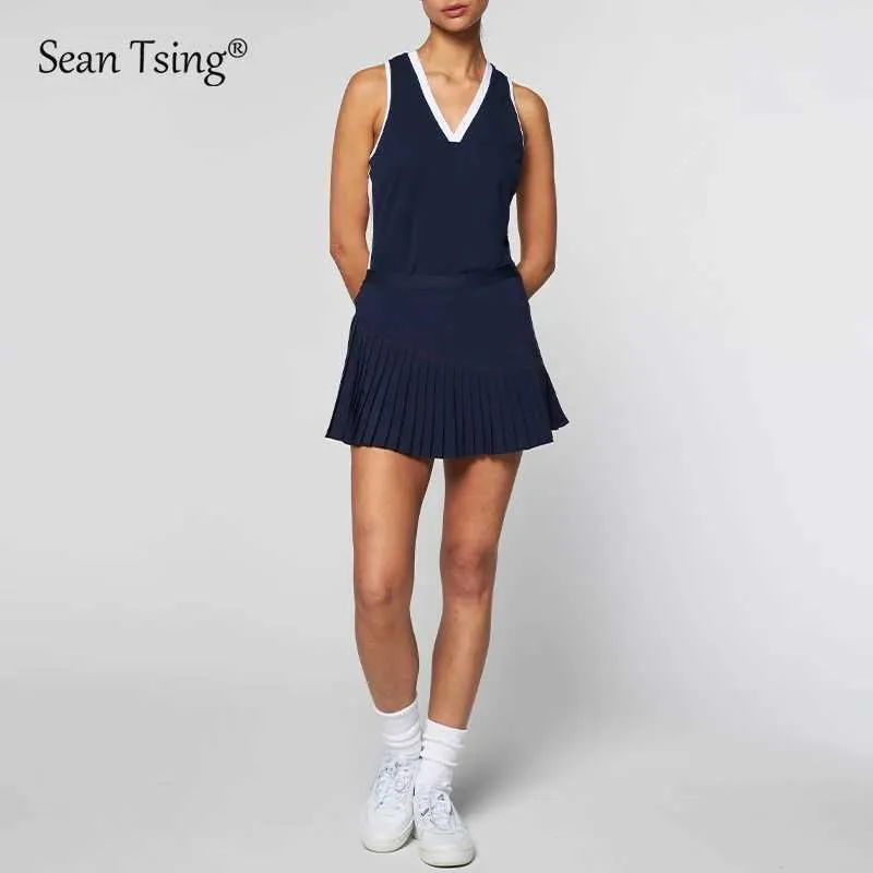 Robes actives Sean Tsing Sport Tennis Costumes avec Shorts Femmes Sans Slveless Vest et jupes plissées Badminton Volleyball Ontfits Tenues Y240508