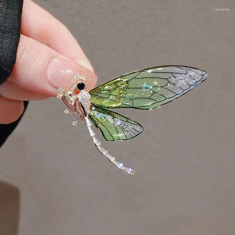 Brooches Green Violet 2 Color Niche Design Senior Sense Dragonfly Brooch Light Luxury Suit Pin Personality Fashion Corsage Accessories