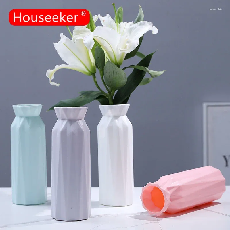 Vaser imitation keramisk blomma vas liten plastflaska för arrangemang modern vit potten hydroponisk hemdekoration