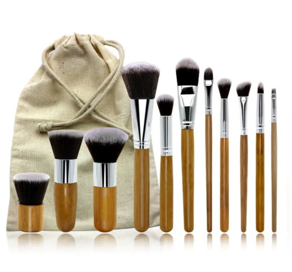 11pcs Bamboo Handgreep Make -upborstels Set professionele cosmetica borstelkits Eyeshadow Foundation Beauty Make -up Tools met jute Bag8299375