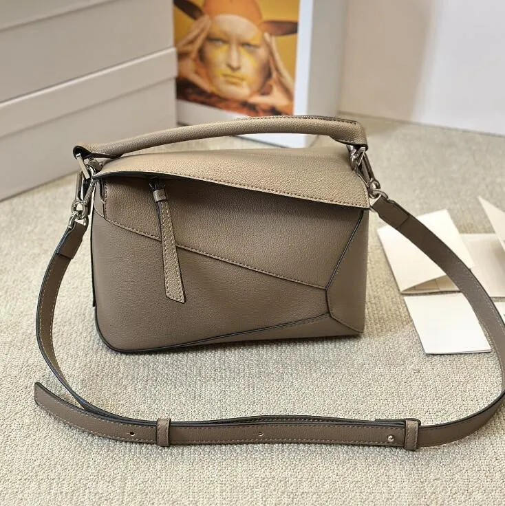 Designer pussel hobo axelväska äkta läder handväska axel hink kvinna väskor pussel koppling totes crossbody geometry kvadrat kontrast färg lapptäcke