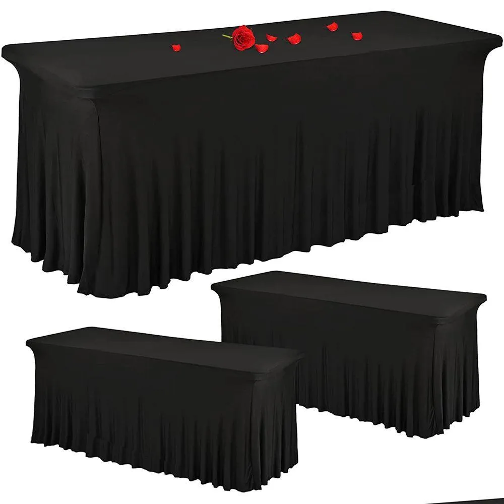 Table Cloth Stretch Rec Tablecloth Spandex Skirts Long Tables Washable Wrinkle Resistant Ers 6Ft 4Ft 8Ft Fitted Drop Delivery Home G Dhzvj