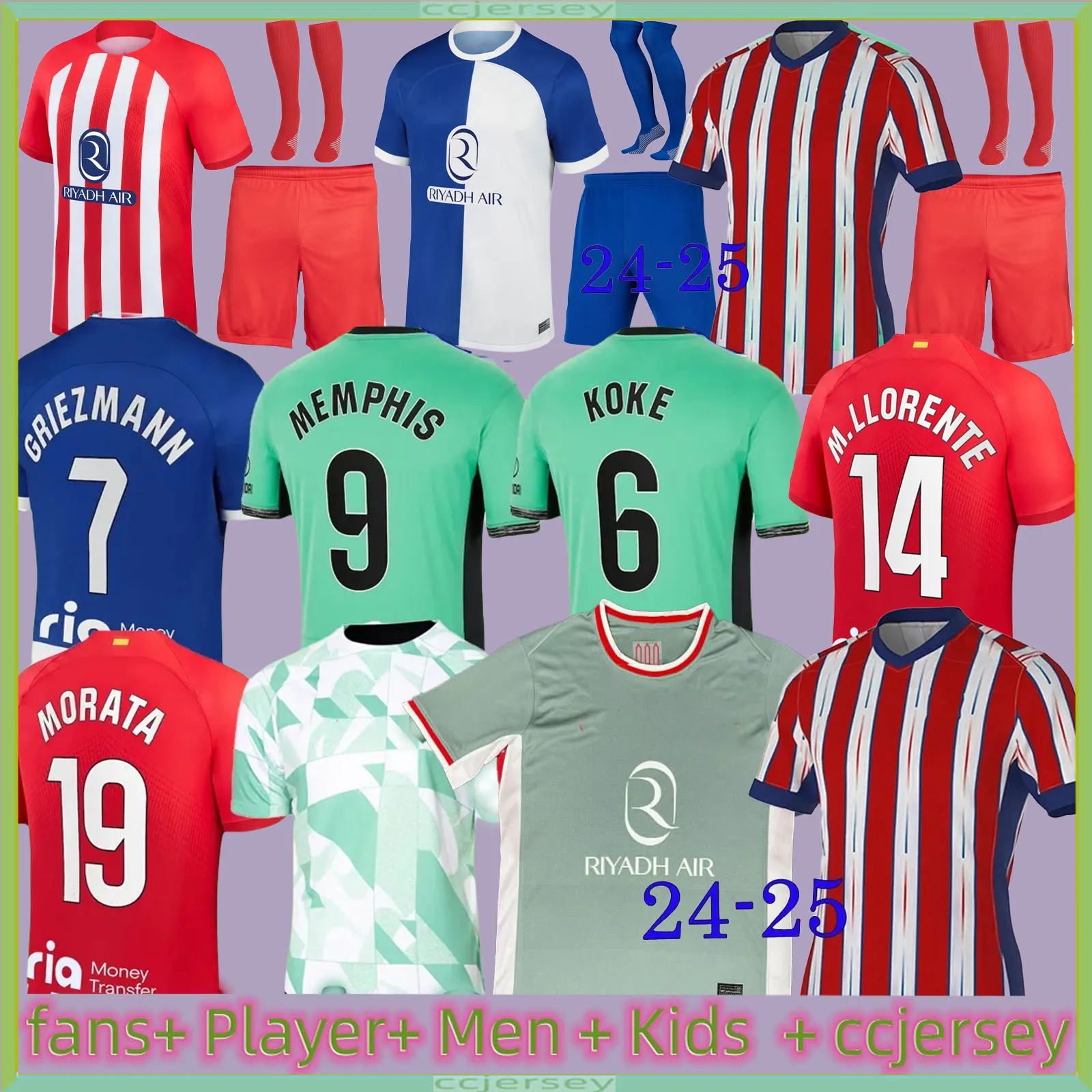 Fans Player Atletico Madrids soccer jerseys GRIEZMANN 23 24 25 120th anniversary 2024 2025 M.LLORENTE KOKE SAUL Correa LEMAR football shirt men kids kit uniforms