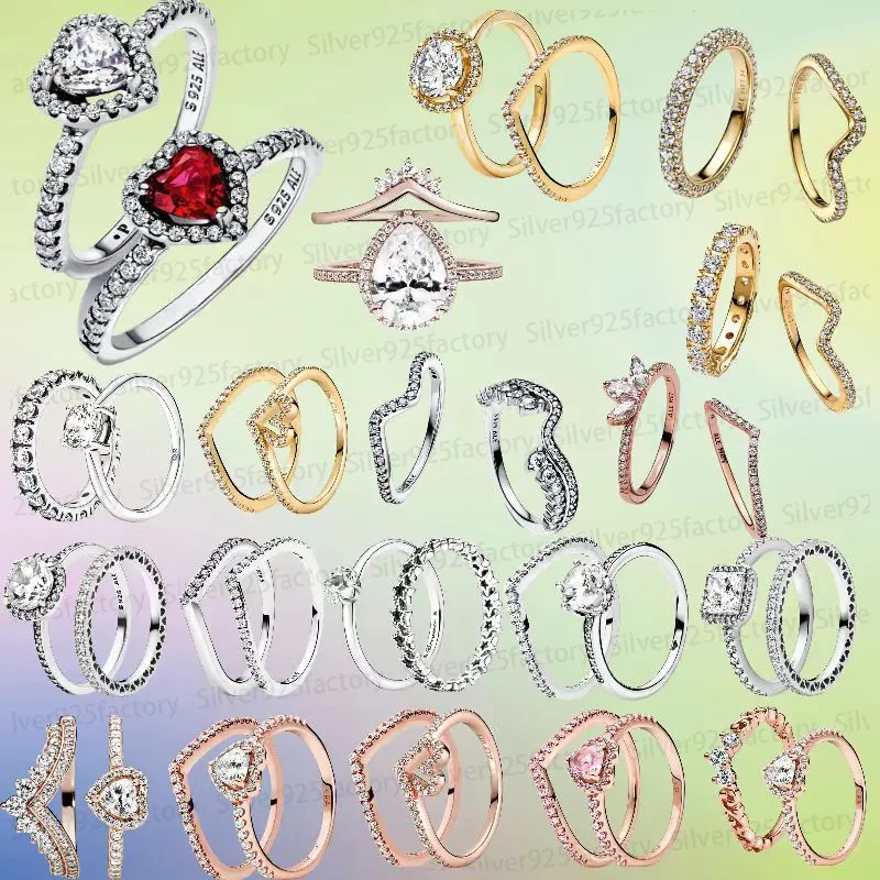 925 Aniènes de mariage à cœur élevé en argent sterling ensemble pour femmes sonner avec un amant de boîte d'origine cadeau diamant fin bijoux fit pandoras de luxe de luxe anneaux