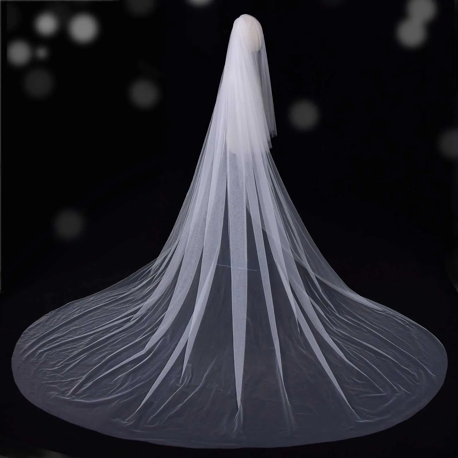 Bridal Veil 2 Tier Cathedral Wedding Veil With Blusher Face Drop_voghion.com