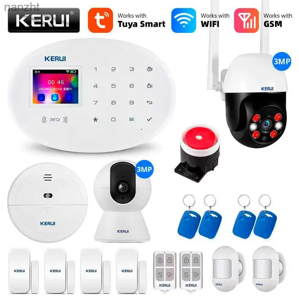 Systèmes d'alarme Kerui Tuya WiFi GSM Système d'alarme Smart Home Security Buglar RFID Application Wireless Sports Door Capteur IP Camera Alarm Alexa WX