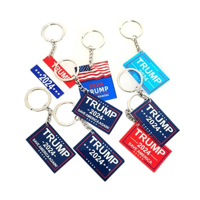 Party Favor 2024 Trump Falg Keychain US Élections Keychains Campagne Slogan Slogan Plastique Chaîne Keyring Drop Livraison Home Garden Festive Otdvj