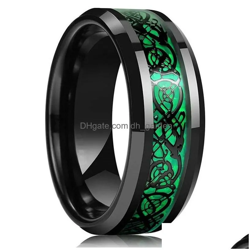 Band Rings Band Rings 8Mm Men Stainless Steel Celtic Dragon Ring Inlay Purple Carbon Fiber Wedding Jewelry Drop Delivery Dhgarden Ots7 Dhqcv