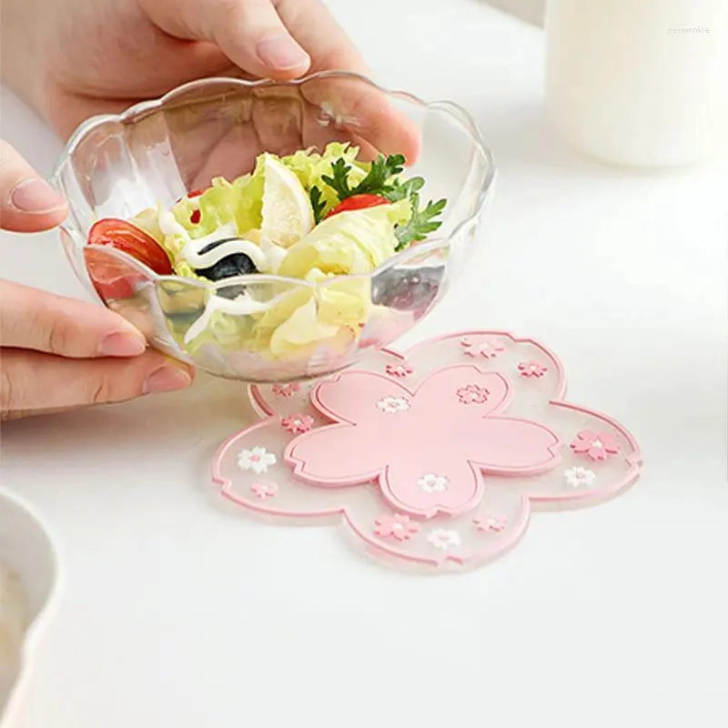 Tischmatten 1PC Küche Silikon Anti-Scald-Matten-Ess-Hochtemperatur-Wärmedämmung Kirschblüten Nicht-Schlupf-Untersetzer