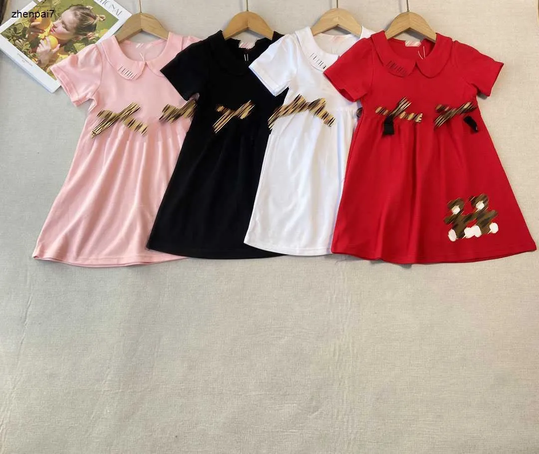 Top Girl Dress Decoração do arco de algodão saia bebê tamanho 100-150 designer vestidos infantis crianças de mangas curtas vestido de janeiro de janeiro