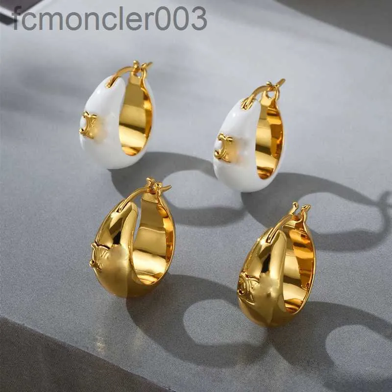 18k Gold Luxury Brand Designer Circle Hoop Huggie Earrings Ear Rings Retro Vintage Charm White Earring Earings For Girl Jewelry Birthday Christmas Gift Exnm