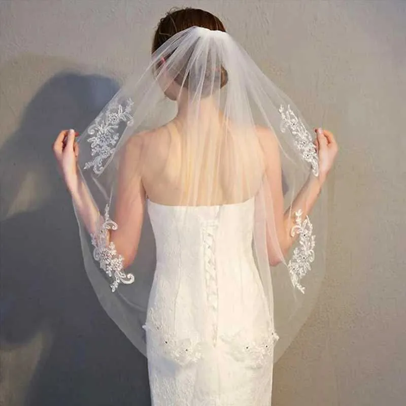 Bijoux de cheveux Élégant voile de mariage en dentelle peigne cadeau de demoiselles d'honneur de mariée applique avec diadème beige diamant_voghion.com