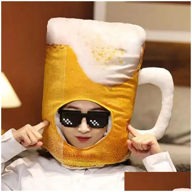 Chapeaux de fête créatifs japonais drôle tasse jaune bière p chapeau jouet dessin anoon fl cape-casseur costume costume po accessoires 231220 gouttes livraison h dhqkf