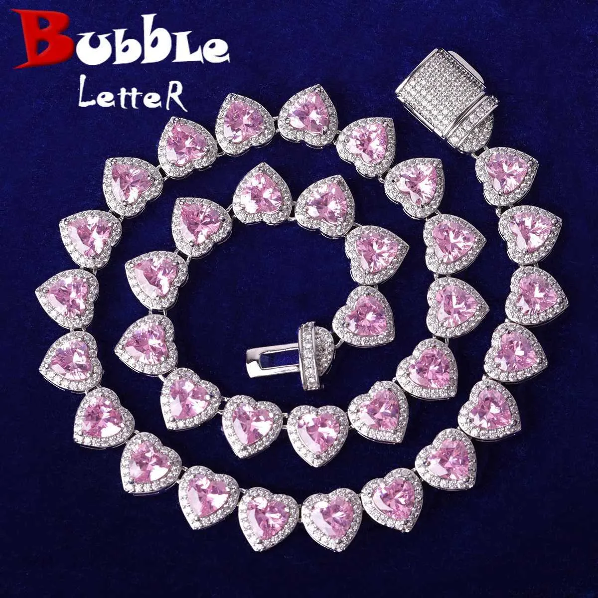 Bubble tenisowy List Poliester w kształcie serca łańcuch tenisowy odpowiedni dla kobiet gładki Dziewczyna Naszyjnik różowy biżuteria hip-hopowa D240514
