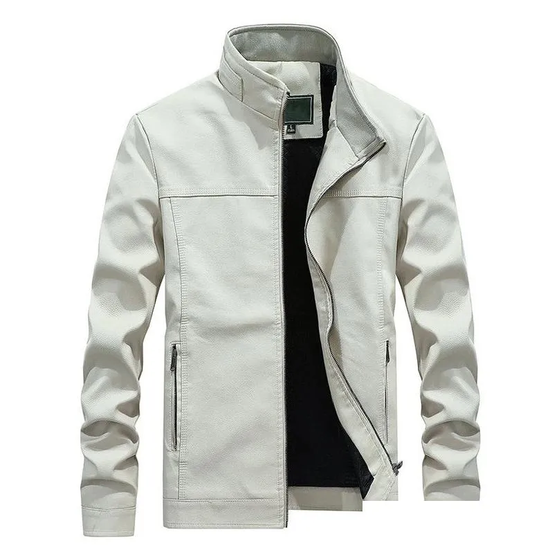 Men'S Jackets Autumn Winter White Leather Jacket Men Pu Coats Mens Stand Collar Long Coat Fashion Business Outerwear Male Brand Clot Dhkdo