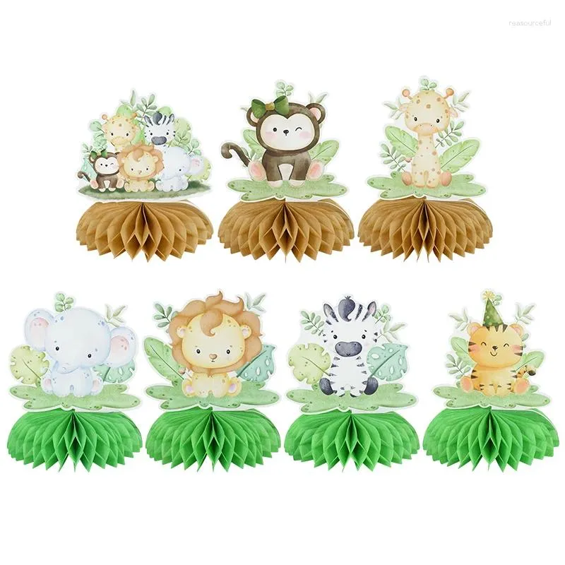 Feestelijke voorraden Cartoon Dier Honeycomb Cake Topper Desktop ornamenten Forest Jungle Safari Party Cute Poster achtergrond Kinderen Verjaardag