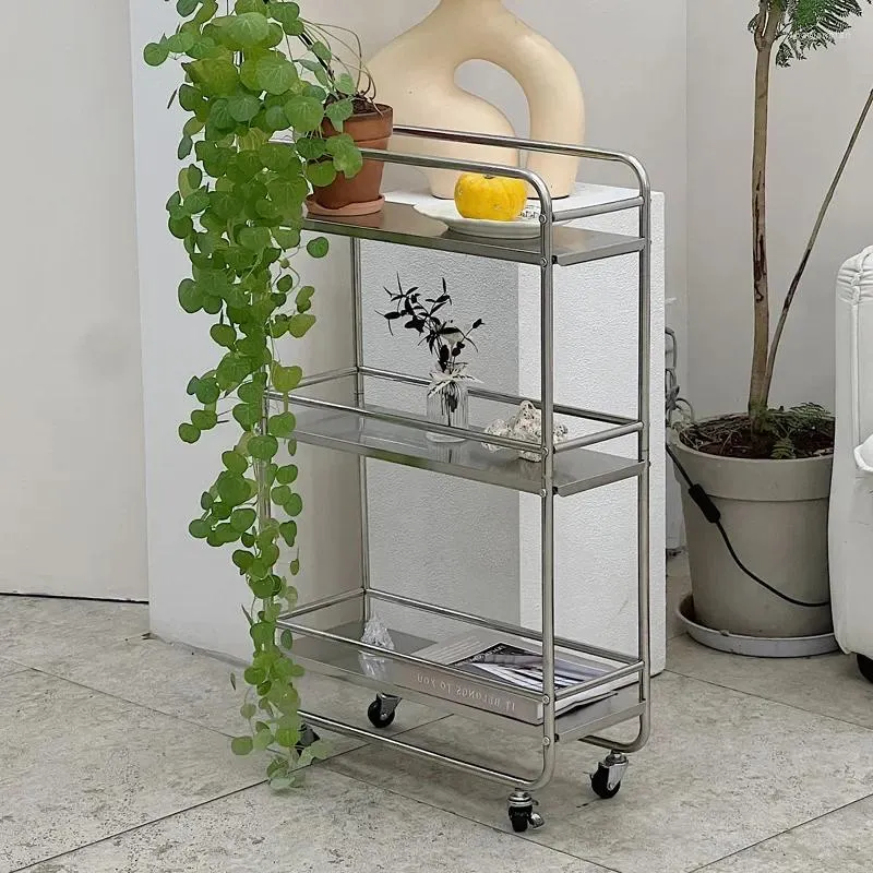 Kitchen Storage Stainless Steel Crevice Shelf Floor Multilayer Refrigerator Ultra Narrow System Bathroom Auxiliary Cart